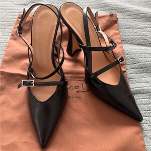 Black Leather Women's Point Kitten Heels by Bianca Di